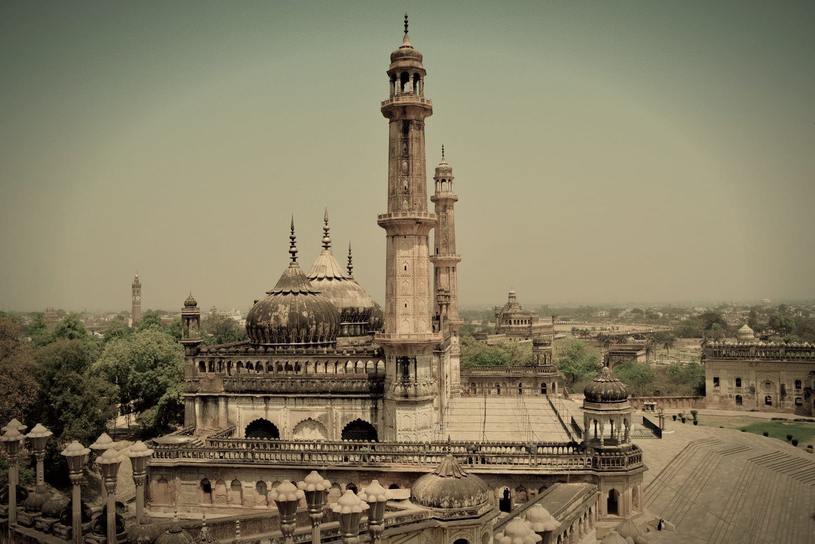 The Bara Imambara in Lucknow under a pale sky